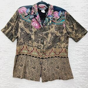 Blouse Carole Little VTG Y2K Eclectic Boho Artsy Festival Chic Button Size 10P